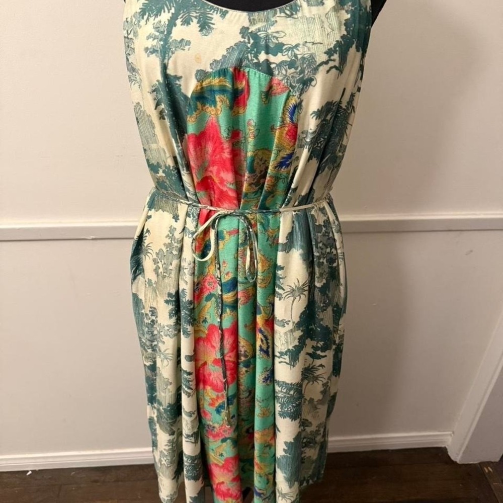 Anthropology Maeve Women's Midi Halter Dress Patchwork Print Hawaiian Palm Trees